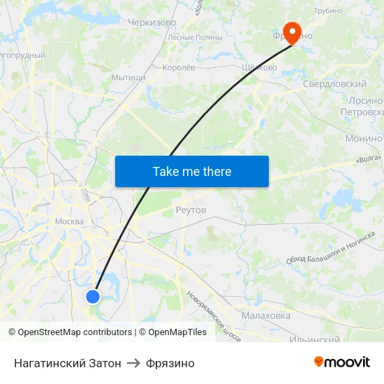 Нагатинский Затон to Фрязино map
