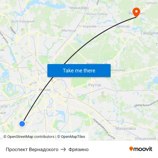 Проспект Вернадского to Фрязино map