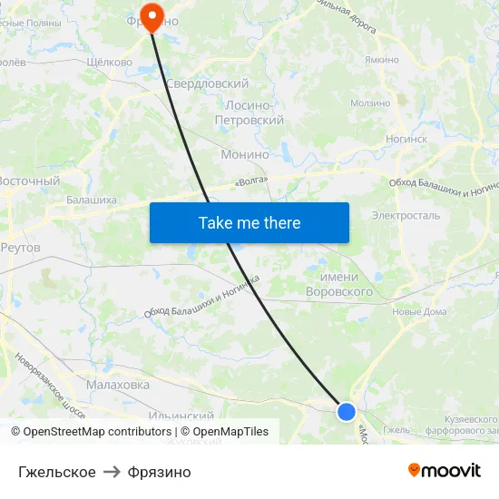 Гжельское to Фрязино map