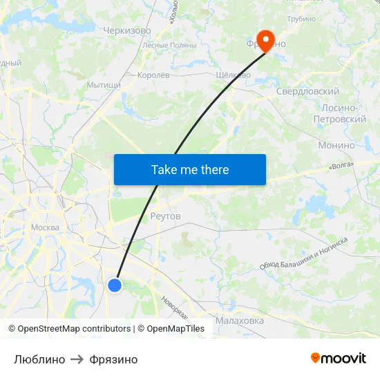 Люблино to Фрязино map