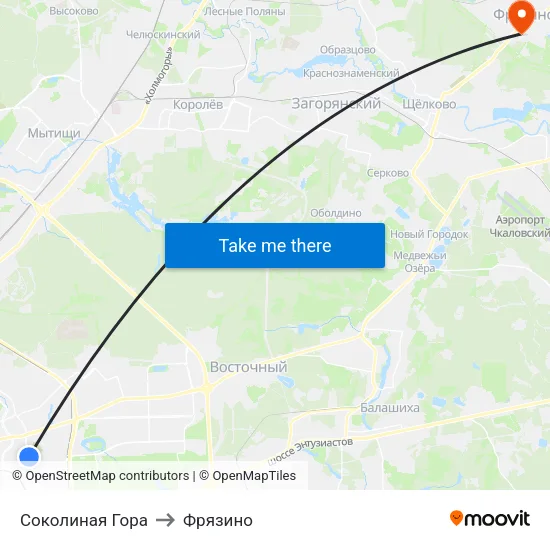 Соколиная Гора to Фрязино map