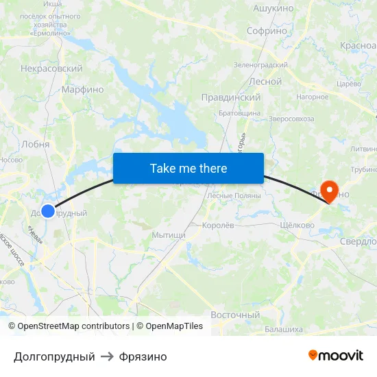 Долгопрудный to Фрязино map