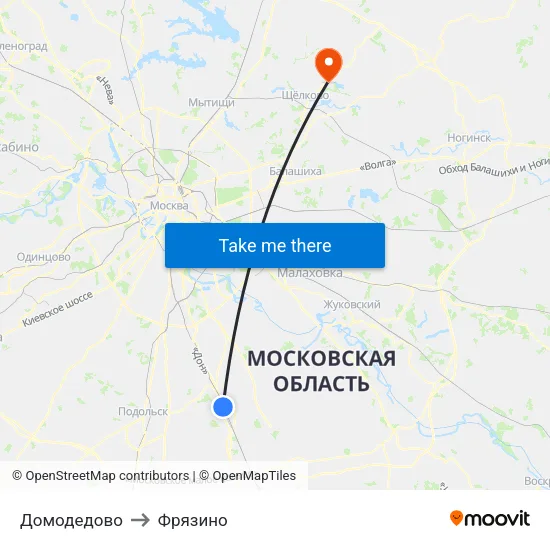Домодедово to Фрязино map