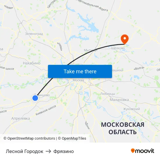 Лесной Городок to Фрязино map
