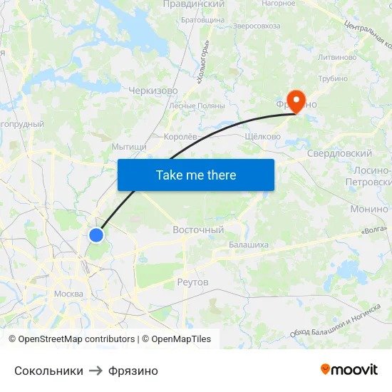 Сокольники to Фрязино map