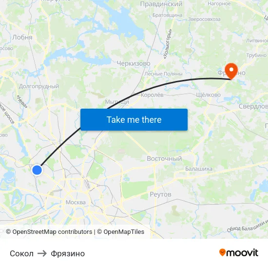 Сокол to Фрязино map