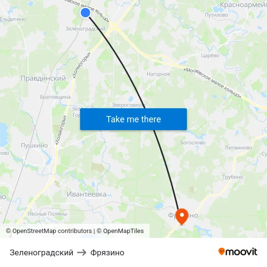 Зеленоградский to Фрязино map