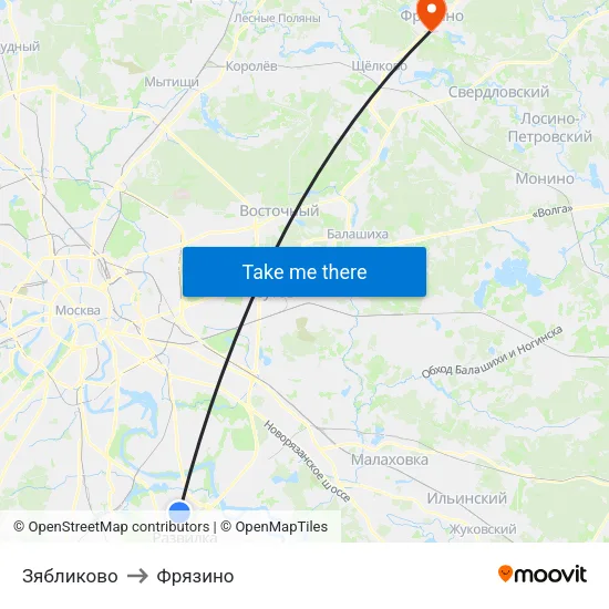 Зябликово to Фрязино map