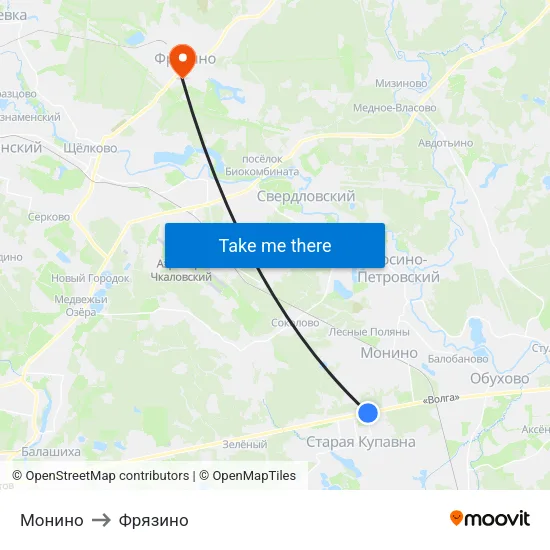 Монино to Фрязино map