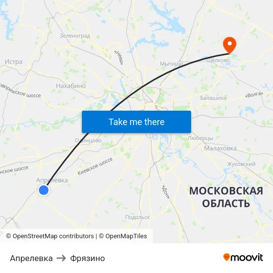 Апрелевка to Фрязино map