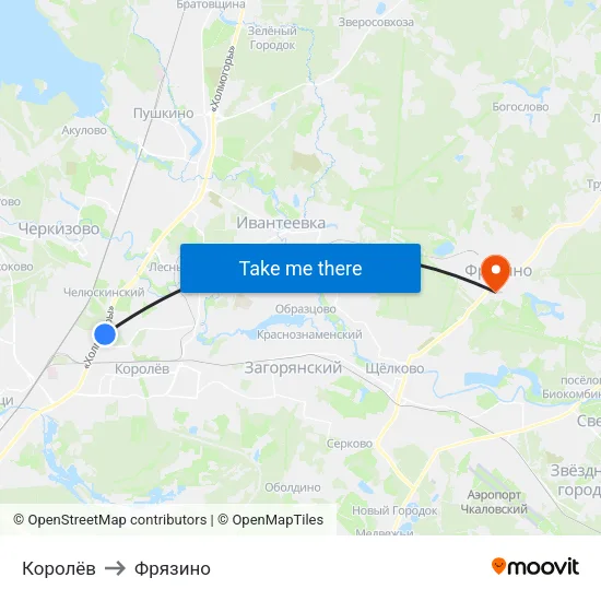 Королёв to Фрязино map