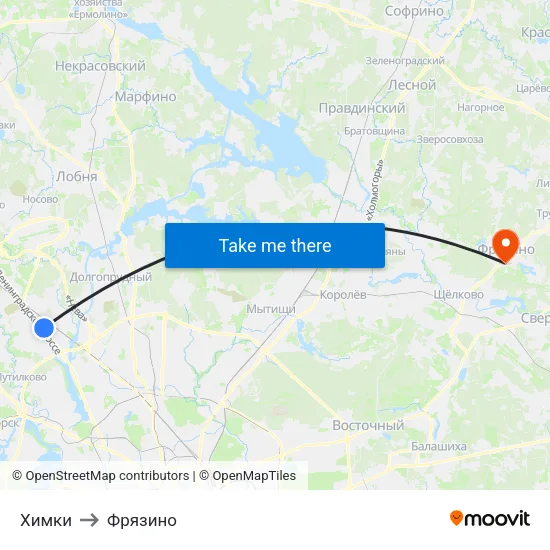 Химки to Фрязино map