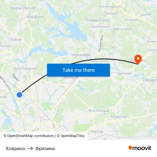 Ховрино to Фрязино map