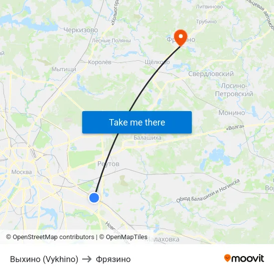Выхино (Vykhino) to Фрязино map