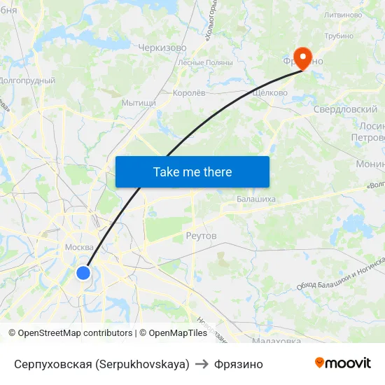 Серпуховская (Serpukhovskaya) to Фрязино map