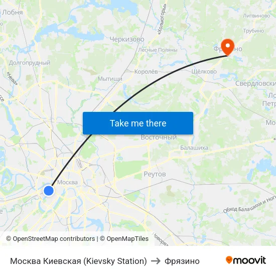 Москва Киевская (Kievsky Station) to Фрязино map