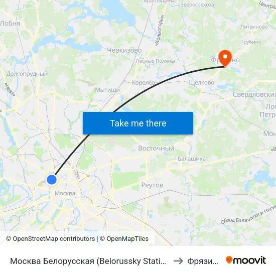 Москва Белорусская (Belorussky Station) to Фрязино map