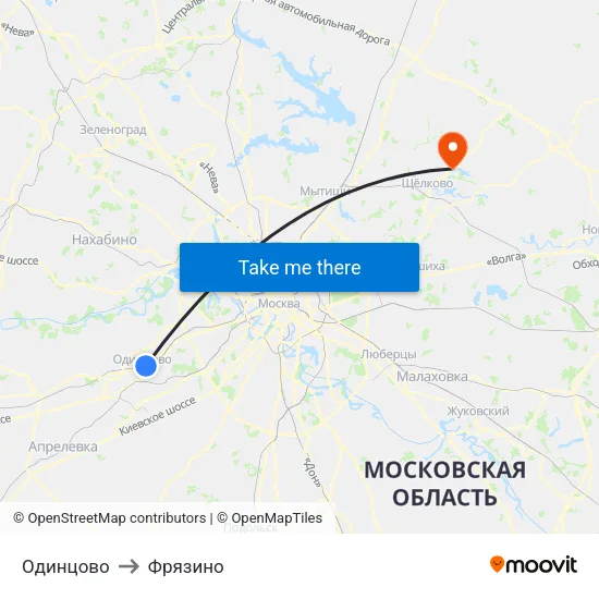 Одинцово to Фрязино map
