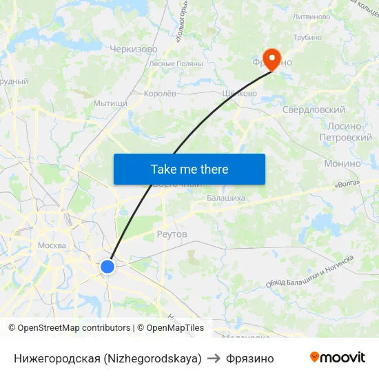 Нижегородская (Nizhegorodskaya) to Фрязино map