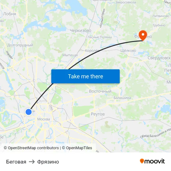 Беговая to Фрязино map