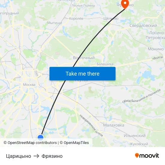 Царицыно to Фрязино map