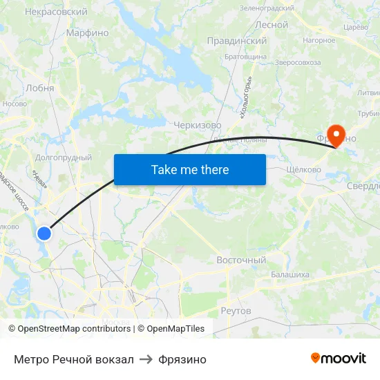 Метро Речной вокзал to Фрязино map
