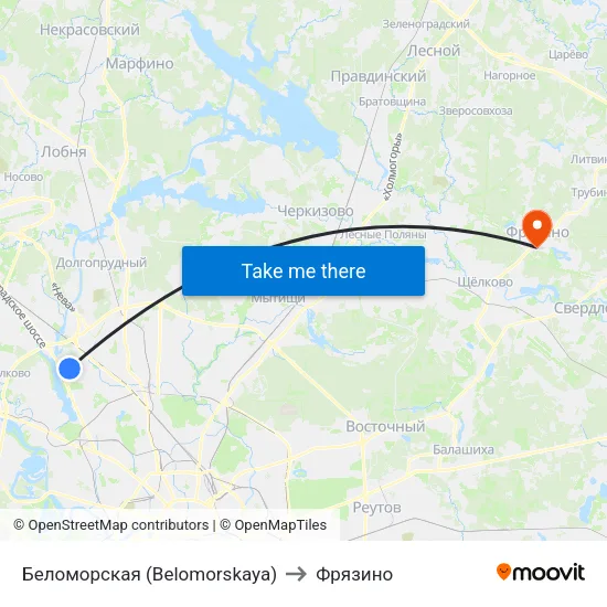 Беломорская (Belomorskaya) to Фрязино map