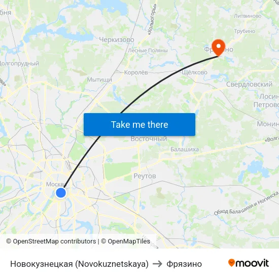 Новокузнецкая (Novokuznetskaya) to Фрязино map