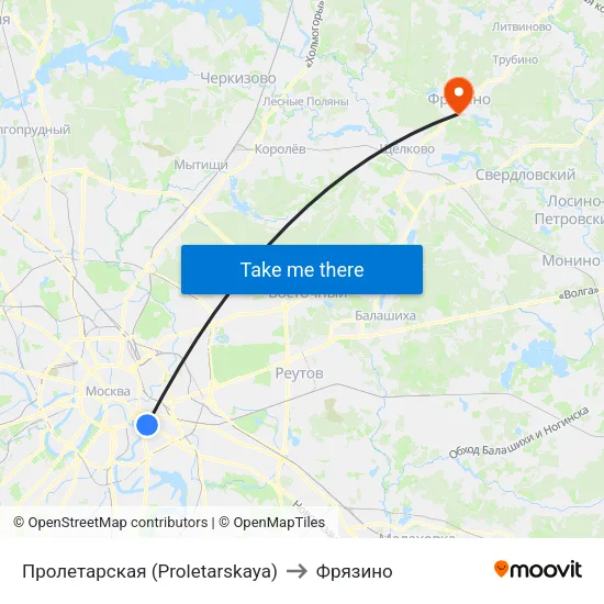 Пролетарская (Proletarskaya) to Фрязино map