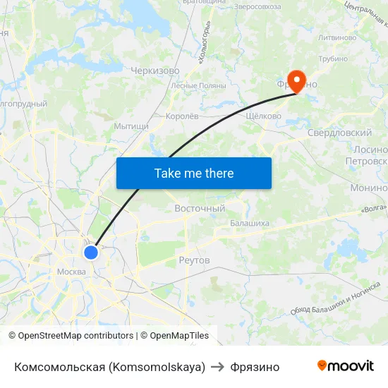 Комсомольская (Komsomolskaya) to Фрязино map