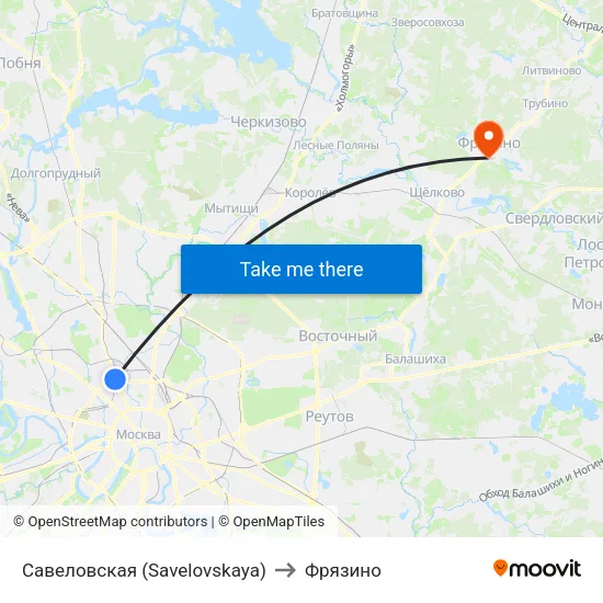 Савеловская (Savelovskaya) to Фрязино map