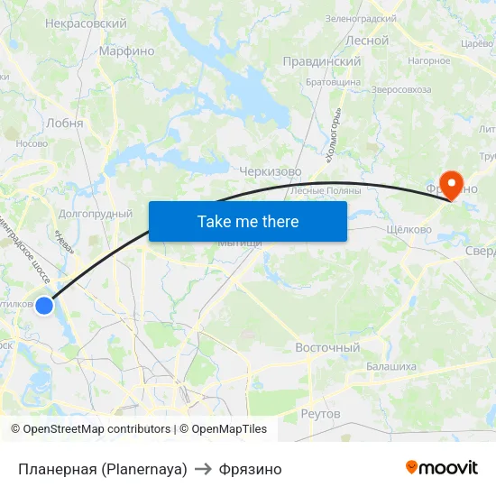 Планерная (Planernaya) to Фрязино map