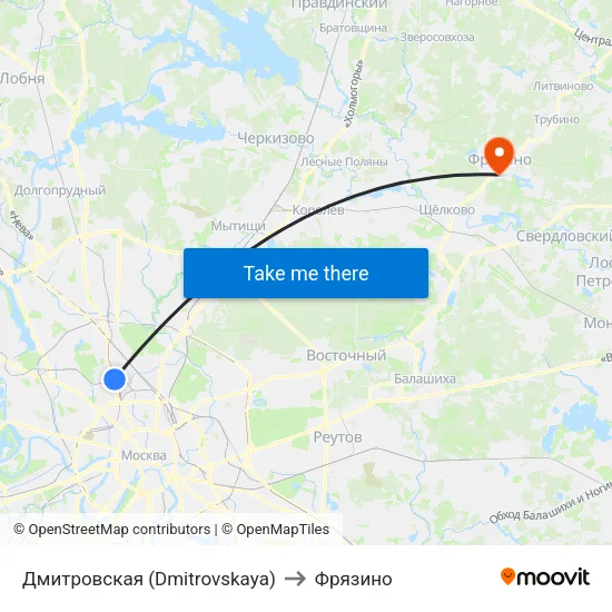 Дмитровская (Dmitrovskaya) to Фрязино map