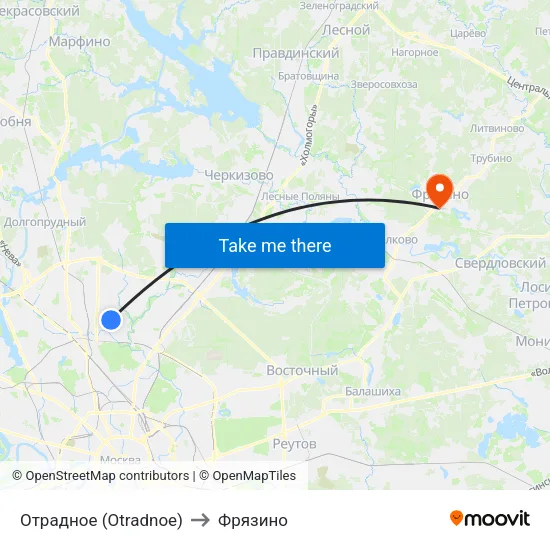 Отрадное (Otradnoe) to Фрязино map