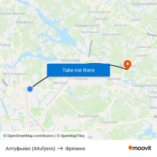 Алтуфьево (Altufyevo) to Фрязино map