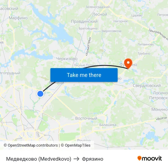 Медведково (Medvedkovo) to Фрязино map