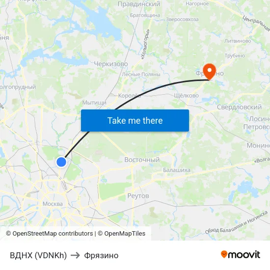 ВДНХ (VDNKh) to Фрязино map