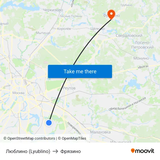 Люблино (Lyublino) to Фрязино map