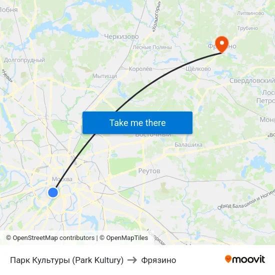 Парк Культуры (Park Kultury) to Фрязино map