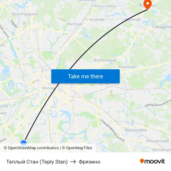Теплый Стан (Teply Stan) to Фрязино map