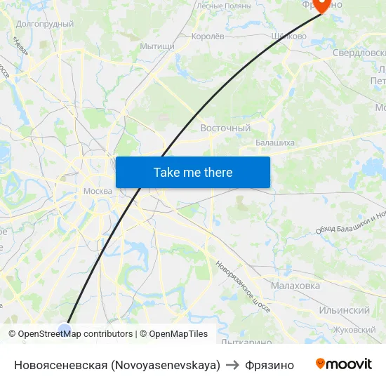 Новоясеневская (Novoyasenevskaya) to Фрязино map