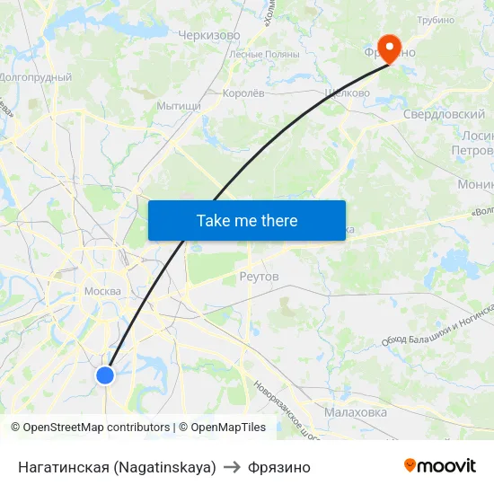 Нагатинская (Nagatinskaya) to Фрязино map