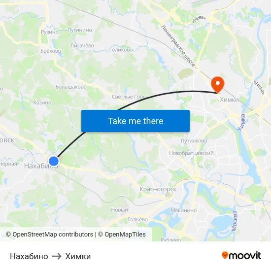 Нахабино to Химки map