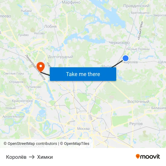 Королёв to Химки map
