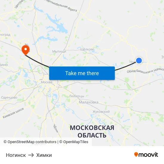 Ногинск to Химки map