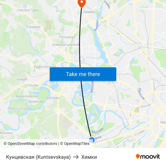 Кунцевская (Kuntsevskaya) to Химки map