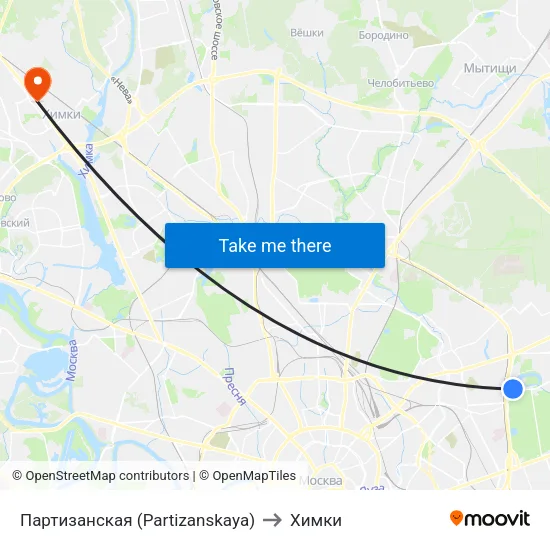 Партизанская (Partizanskaya) to Химки map