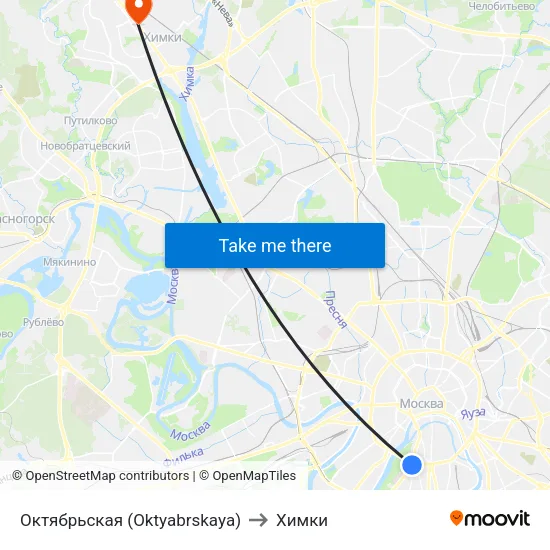 Октябрьская (Oktyabrskaya) to Химки map