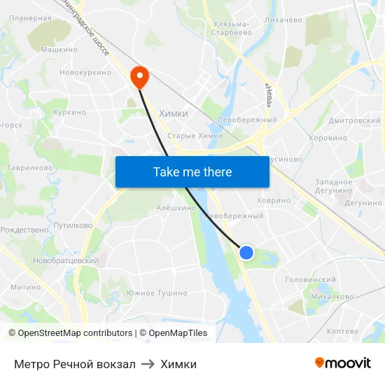 Метро Речной вокзал to Химки map