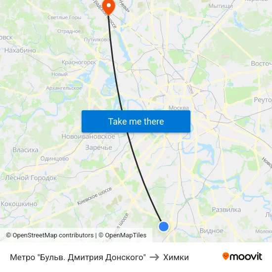 Метро "Бульв. Дмитрия Донского" to Химки map
